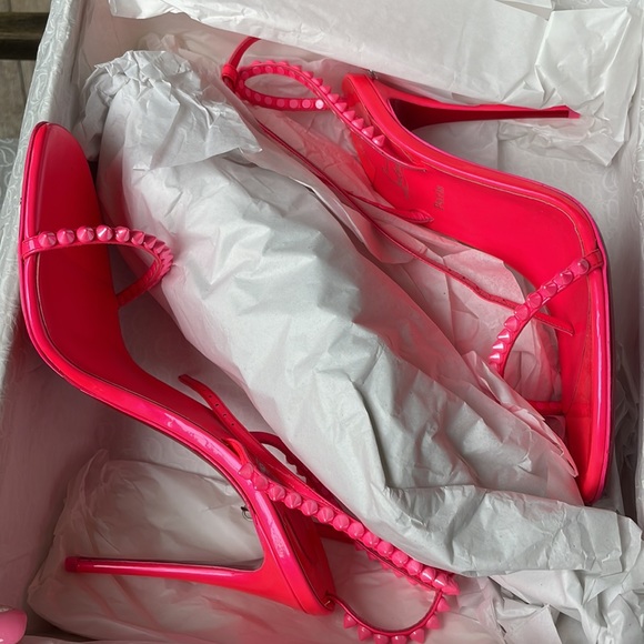 Christian Louboutin so me 100mm pink neon stiletto spike patent sandal sz 38.5 - Picture 11 of 12
